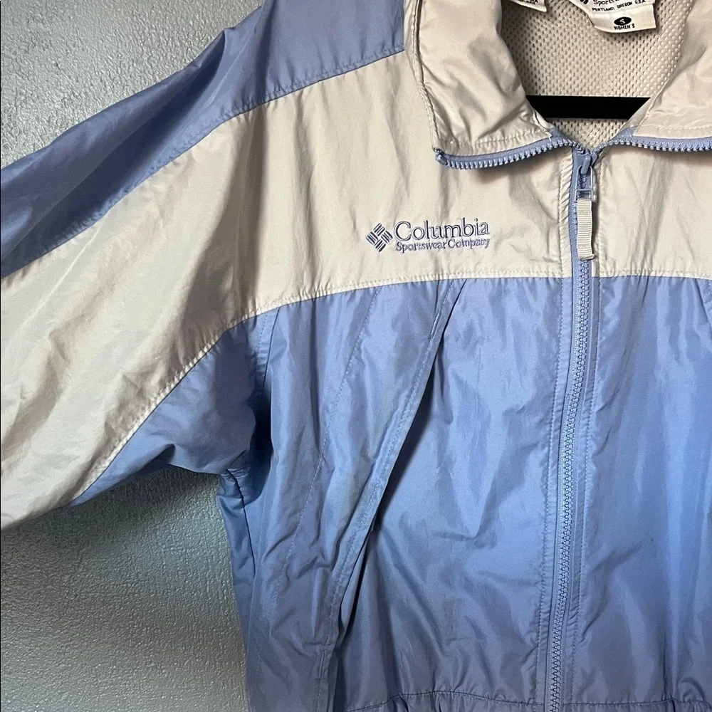 VTG Columbia Women’s Light Jacket Blue Cream Colorblock Windbreaker‎ Small